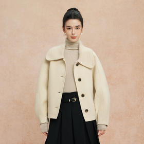 QH943斯尔丽25新款时尚减龄混色拼针织领小个子短款羊毛大衣