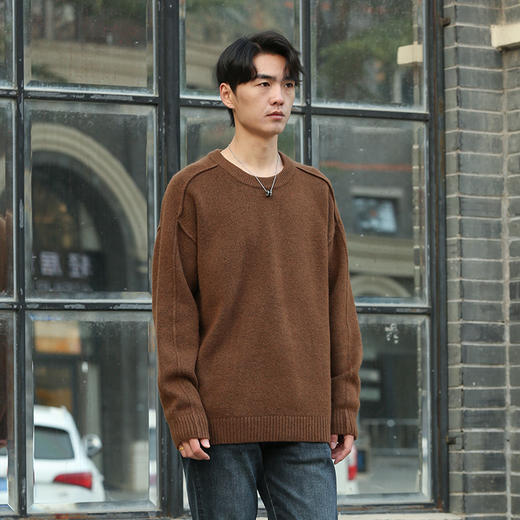 DRONKOO 2025 圆领袖子夹圈反边含羊毛厚毛衣 商品图2