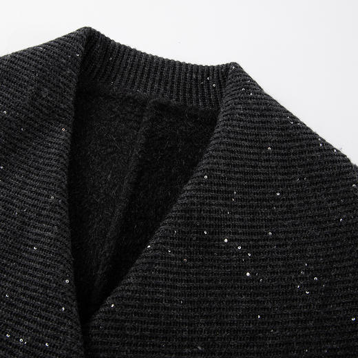 QH953斯尔丽2025新款气质静奢风精致亮片大翻领收腰一手长双面呢大衣 商品图5