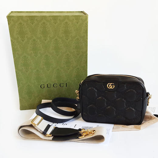 【95新】GUCCI古驰GG Matelasse702234黑色牛皮双G压花单肩斜挎相机包中性款181125AK27 商品图1