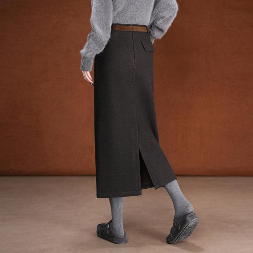 毛呢加绒直筒裙，中长款高腰开叉包臀一步裙MYX-KDFY-01259-L 商品图2