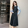 【11/26新品】熙世界学院风复古格纹拼接连衣裙女2025秋冬女法式长袖假两件裙子 商品缩略图0