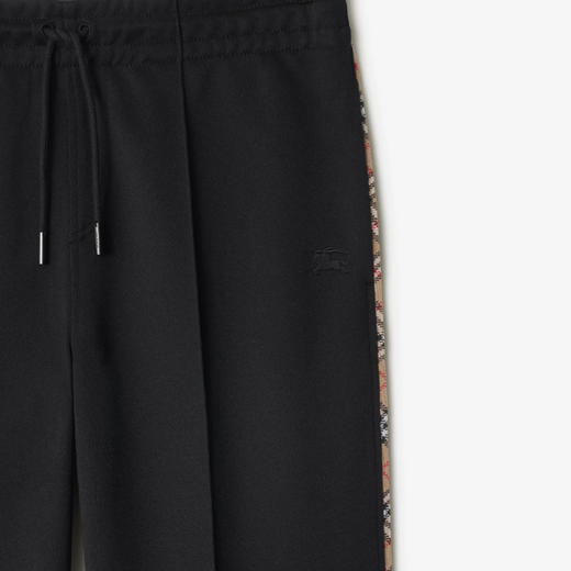 BURBERRY 巴宝莉 女士马术骑士徽标刺绣格纹装饰棉质混纺运动裤 黑色 8113099  A1189 商品图1