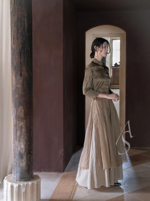 Phaedo 25AW 古金色丝羊毛叠褶半裙 商品图2