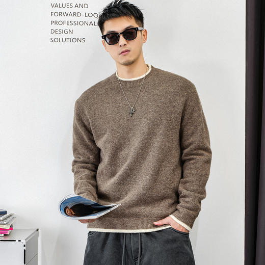 徐太浪【毛绒感 混纺保暖】假两件毛衣男秋冬款休闲内搭针织上衣 商品图1
