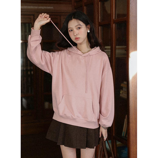 鹿向南「桃花园」粉色长袖连帽卫衣秋季新款宽松好看通勤上衣女 商品图4
