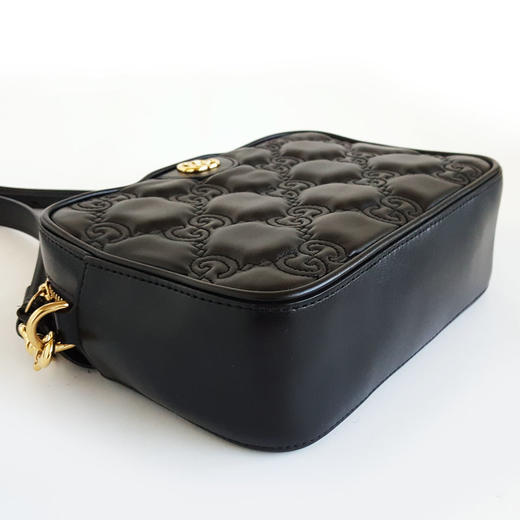 【95新】GUCCI古驰GG Matelasse702234黑色牛皮双G压花单肩斜挎相机包中性款181125AK27 商品图6