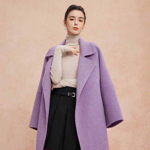 QH930斯尔丽2025新款杂花色轻柔慵懒风气质高雅廓形方式羊毛大衣 商品图9