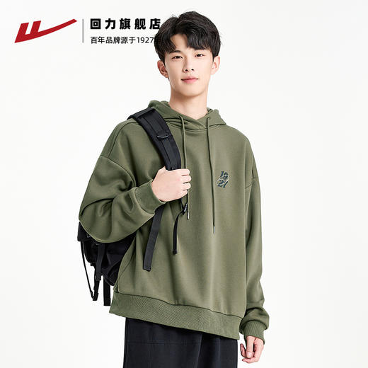 回力卫衣男2025春秋新款宽松连帽长袖背后印花上衣秋季黑色外套男 商品图3