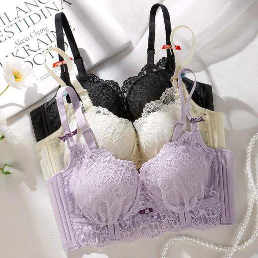 蜜糖甜梦 文胸(VIP)【莫代尔桑蚕丝杯 小胸聚拢】性感蕾丝聚拢收副乳调整型文胸 商品图9