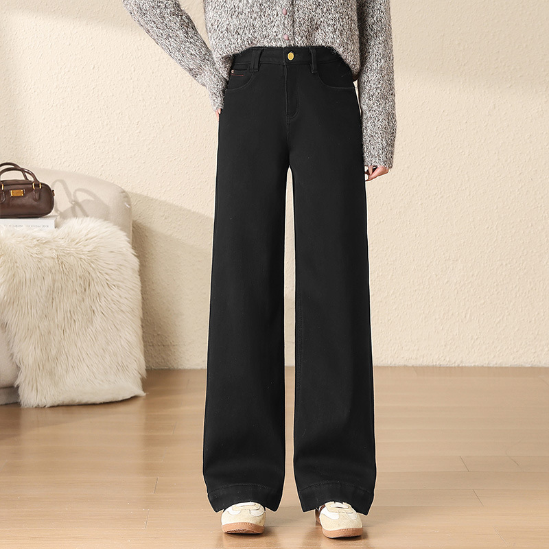 加绒牛仔直筒裤垂坠感，宽松显瘦阔腿裤洋气休闲长裤MYX-OZY-25322-L