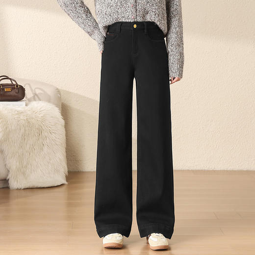 加绒牛仔直筒裤垂坠感，宽松显瘦阔腿裤洋气休闲长裤MYX-OZY-25322-L 商品图0