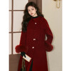 鹿向南「心栖芳甸」红色毛呢外套女冬季新款加厚宽松中长款呢大衣 商品缩略图3