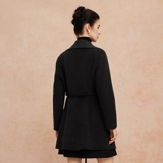 QH953斯尔丽2025新款气质静奢风精致亮片大翻领收腰一手长双面呢大衣 商品图1