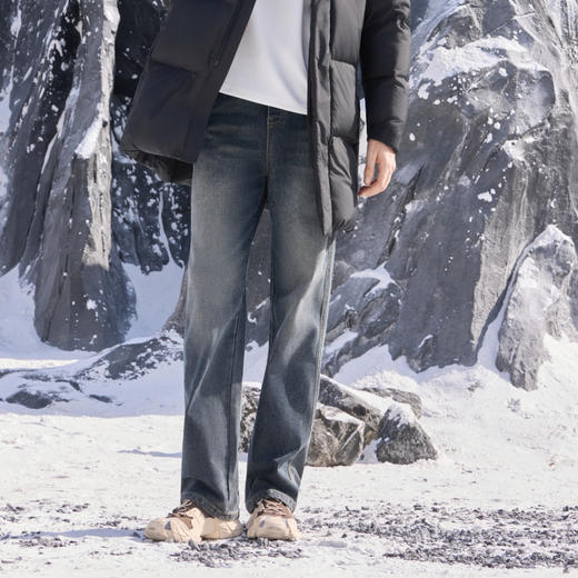 半身缘男裤 冬季时尚高弹复古宽松版型直筒牛仔裤254101P10130105 商品图0