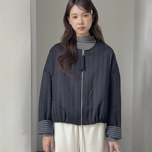 格子卷边袖短款棉服｜轻量化版型，怎么搭都好看！【3-5天发货】 商品图2