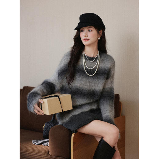 鹿向南「芙勒雾织」气质深灰色毛呢半身裙女秋季显瘦高腰A字短裙 商品图3