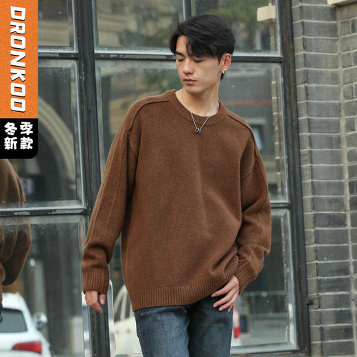 DRONKOO 2025 圆领袖子夹圈反边含羊毛厚毛衣 商品图0
