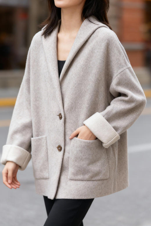 高支澳毛廓形外套风衣 商品图1