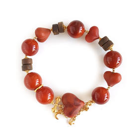 【天然正品】AU750黄金镶天然细腻约12.9MM心型圆珠型火焰纹南红玛瑙手串圆珠：12.9MM心型：12-17MM（皆取最大值）女士151125JJ04