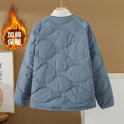 XJM78402025冬季新款纯色文艺宽松休闲简约舒适夹棉圆领棉服外套上衣女 商品图3