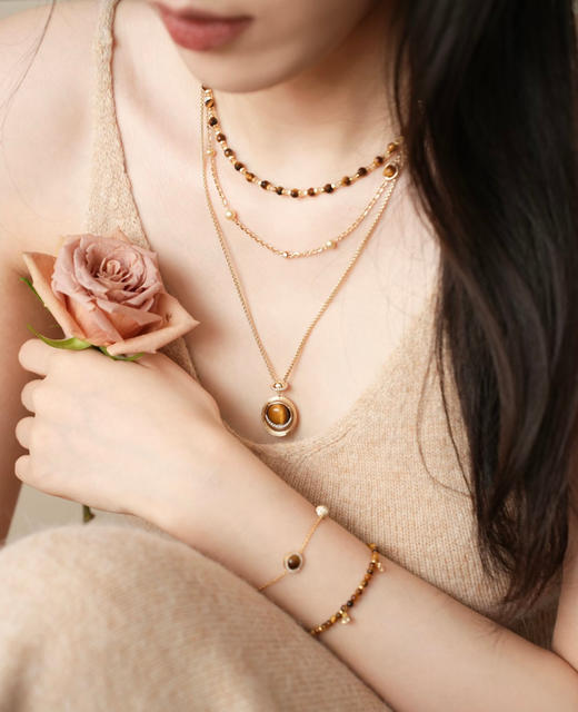 汤唯同款解锁温柔知性能量虎眼石毛衣项链 商品图7