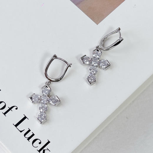 小众时尚设计感超闪满钻十字架耳扣-纪念日百货门店同款165804015 商品图3