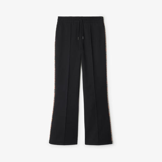 BURBERRY 巴宝莉 女士马术骑士徽标刺绣格纹装饰棉质混纺运动裤 黑色 8113099  A1189 商品图0