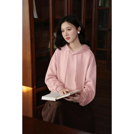 鹿向南「桃花园」粉色长袖连帽卫衣秋季新款宽松好看通勤上衣女 商品图3