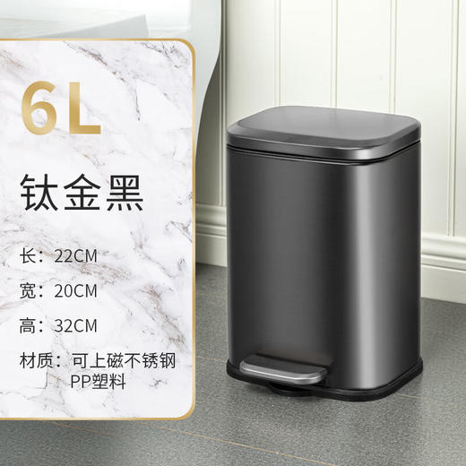 积分免费兑：德斯顿（DESDENML）带盖静音缓降家用脚踩垃圾桶 客厅厨房卧室办公室 6L-钛金黑 商品图0