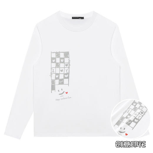 GXG男装【爱心方格】秋季时尚笑脸印花男士百搭圆领长袖T恤K&C 商品图2