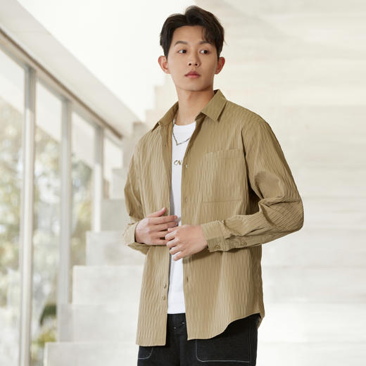 GXG男装【压褶工艺】春季时尚肌理感面料男款翻领长袖衬衫K&C 商品图7