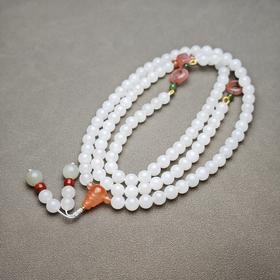 和田玉青海料羊脂玉冰底精美8mm108念珠 1122-22