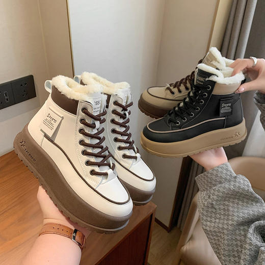 【暖绒休闲高帮棉鞋】加绒加厚上脚暖5℃，御寒防风柔软厚实，不汗脚不臭脚，不累不磨脚，4cm厚底显瘦显高 商品图0