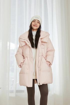 Le Malene 粉色甜美温柔连帽中长款羽绒服 21117