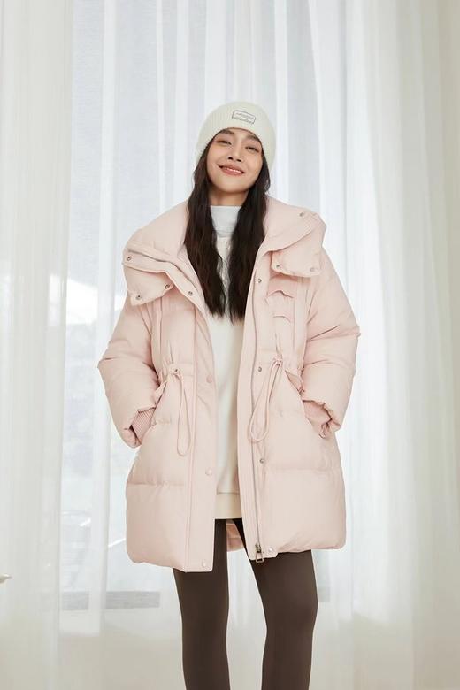 Le Malene 粉色甜美温柔连帽中长款羽绒服 21117 商品图0