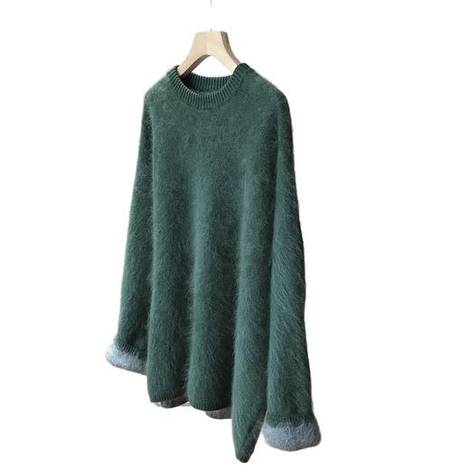 暗松绿！清冷又高级，体感绝了~2025羊绒羊毛拉绒双色针织毛衣！ 商品图4