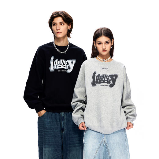 IDEVERRAY明星同款秋冬美式旋转字母圆领纯棉宽松加绒卫衣男女长袖上衣 商品图1