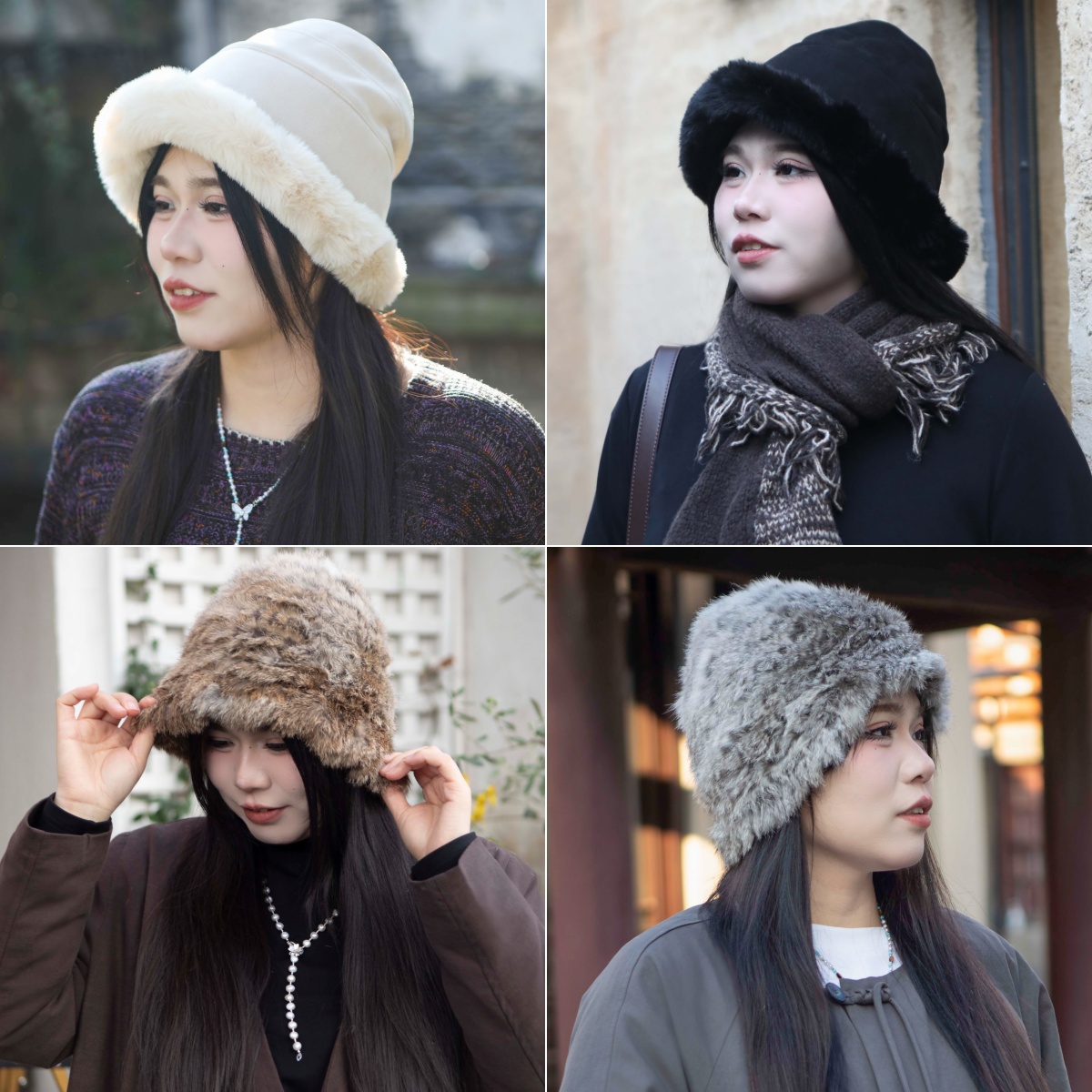 一周发货【麂皮绒渔夫帽 & 兔毛帽 & 流苏围巾】秋冬保暖又出片的必备好物~帽子版型立体，护耳御寒，软糯厚实；围巾披肩两用好物