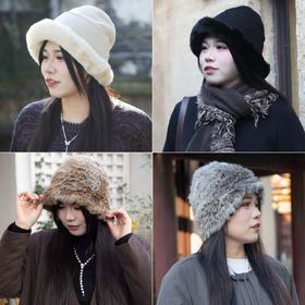 一周发货【麂皮绒渔夫帽 & 兔毛帽 & 流苏围巾】秋冬保暖又出片的必备好物~帽子版型立体，护耳御寒，软糯厚实；围巾披肩两用好物