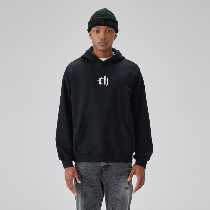 CHINISM CH字母印花连帽卫衣男秋冬美式潮牌高街水洗重磅帽衫