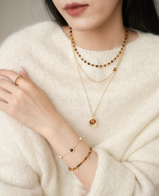 汤唯同款解锁温柔知性能量虎眼石毛衣项链 商品图1