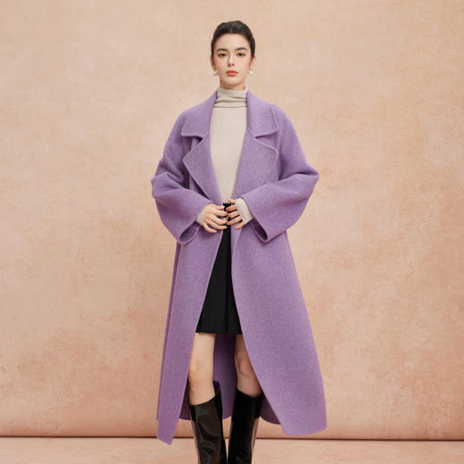 QH930斯尔丽2025新款杂花色轻柔慵懒风气质高雅廓形方式羊毛大衣 商品图5