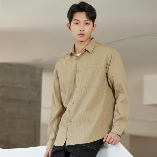GXG男装【压褶工艺】春季时尚肌理感面料男款翻领长袖衬衫K&C 商品图6