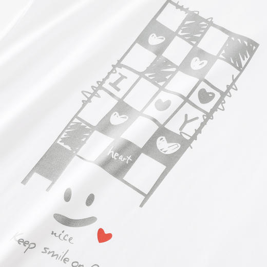 GXG男装【爱心方格】秋季时尚笑脸印花男士百搭圆领长袖T恤K&C 商品图5