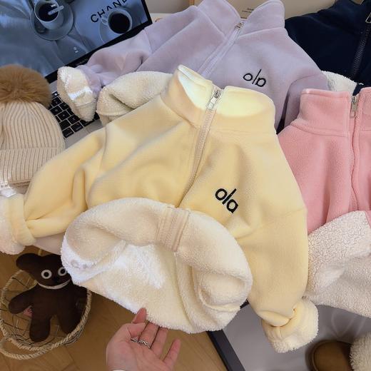 儿童奥粒绒马卡龙拼接外套男女童加绒立领保暖冬季中大童加绒加厚双面绒外套 商品图1