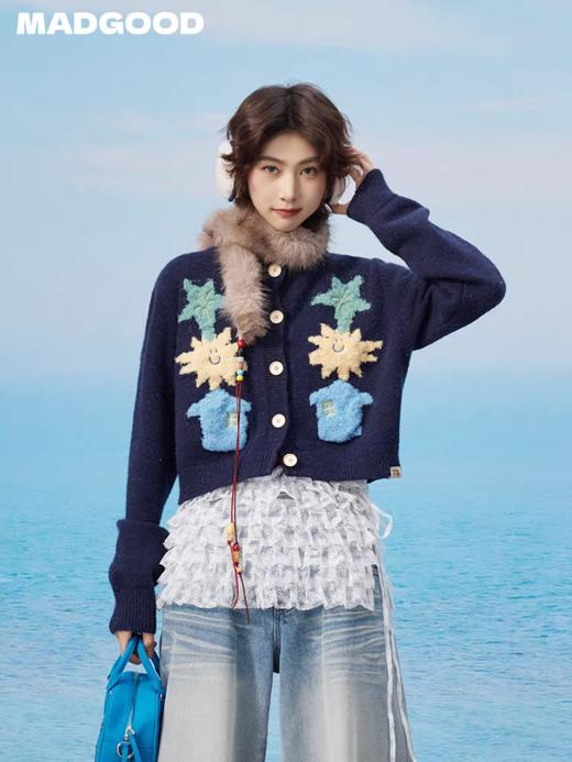 马得工地/MDGDMY13240/撞色涂鸦开衫仿羊驼毛毛衣 商品图2