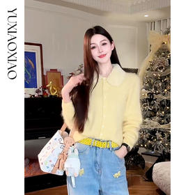 余潇潇【绒绒暖阳】100绵羊毛可拆卸娃娃领甜美舒适拉绒开衫毛衣