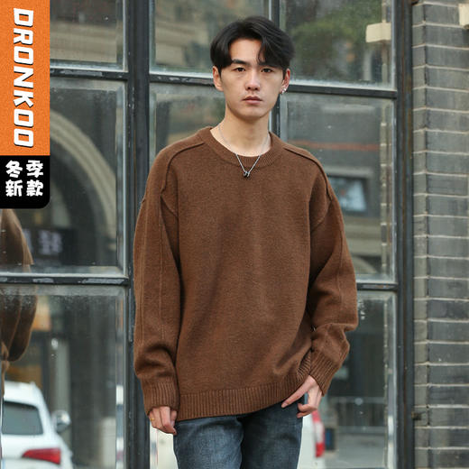DRONKOO 2025 圆领袖子夹圈反边含羊毛厚毛衣 商品图1