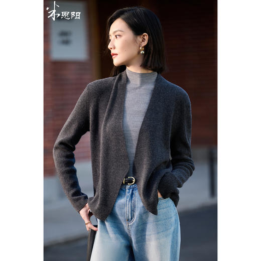剩S/M/XL/XXL 简练静奢系列 定纺26支100%绵羊毛 米思阳软糯气质百搭针织开衫女  3色可选2094 商品图8